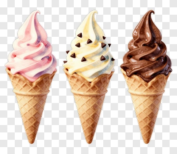 Ice Cream Cones With Pink, Vanilla, And Chocolate Swirls PNG