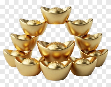 Golden Ingot Stacked Arrangement PNG