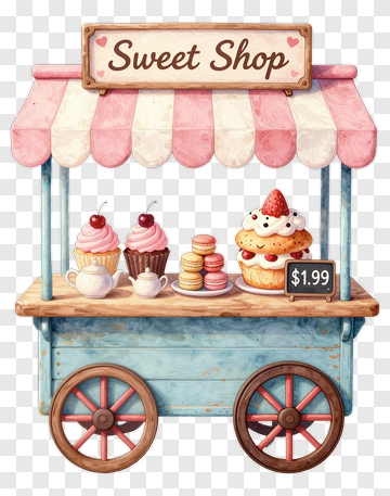 Sweet Shop Cart With Desserts PNG