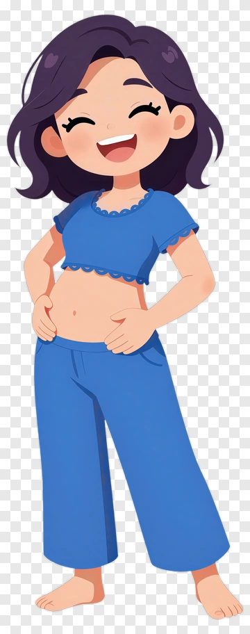 Happy Cartoon Girl In Blue Outfit PNG