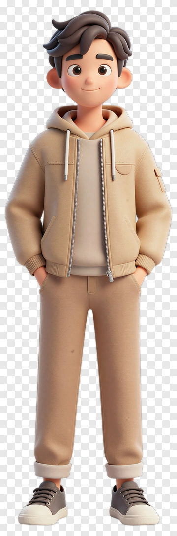 3D Cartoon Boy Standing In Casual Outfit PNG
