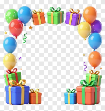 Colorful Gift Boxes And Balloons Frame PNG