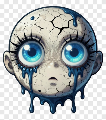 Creepy Doll With Cracked Skin And Dripping Paint PNG
