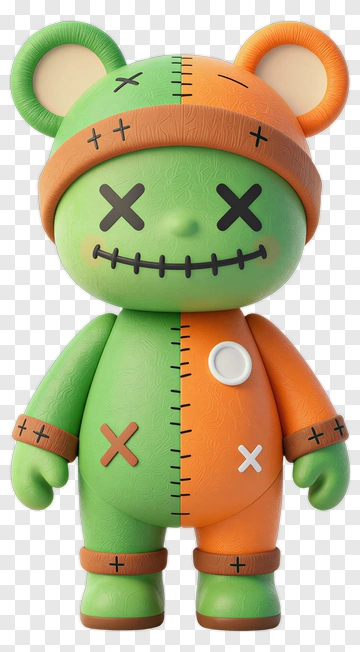 Colorful Bear Toy With X Eyes PNG