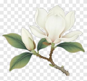 White Magnolia Flower With Leaves PNG
