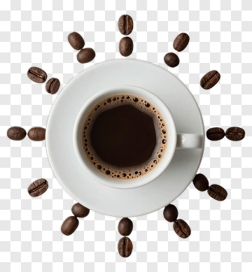 Coffee Cup Surrounded By Coffee Beans PNG