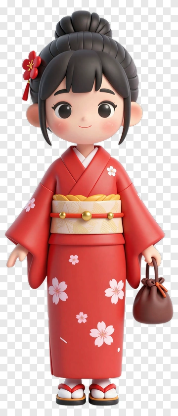 Cartoon Girl In A Red Kimono PNG