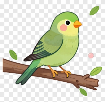 Cartoon Green Bird Sitting On A Branch PNG
