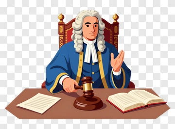 Cartoon Judge Sitting At A Desk With Gavel And Books PNG