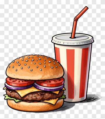 Cartoon Hamburger And Drink PNG