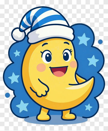 Cartoon Moon Character With A Pajama Hat PNG