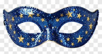Blue Sequin Mask With Gold Stars PNG