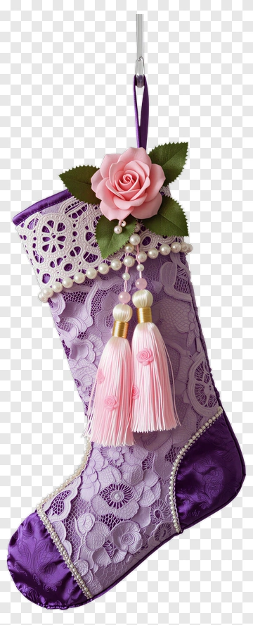 Decorative Purple Christmas Stocking With Rose PNG