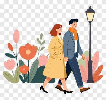 Couple Walking In A Garden PNG