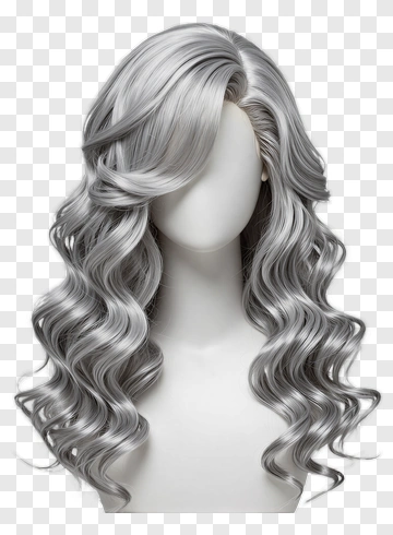 Long Wavy Silver Wig PNG