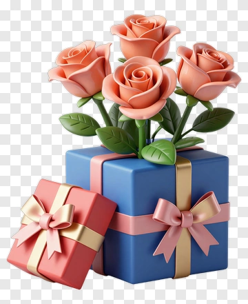 Gift Box With Roses PNG