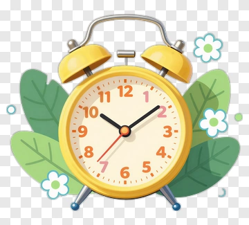 Cartoon Yellow Alarm Clock Surrounded By Leaves And Flowers PNG