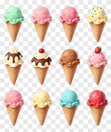Variety Of Ice Cream Cones PNG