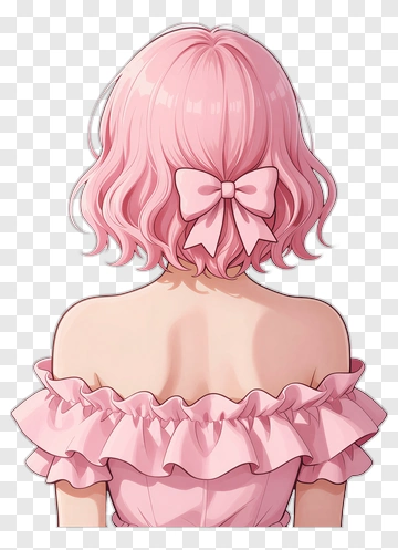 Girl With Pink Hair And Bow PNG