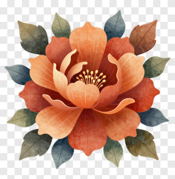Colorful Flower With Leaves PNG
