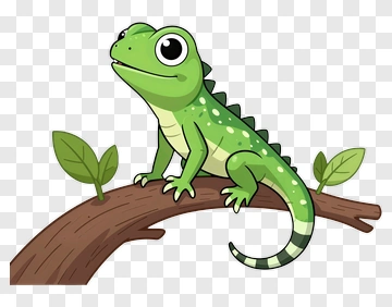 Cartoon Lizard Sitting On A Branch PNG