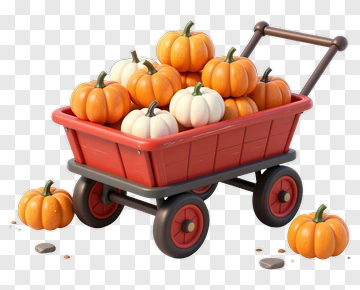 Cartoon Pumpkin Cart Filled With Halloween Pumpkins PNG