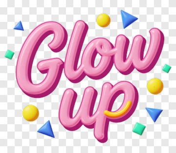 Glow Up Text With Colorful Geometric Shapes PNG