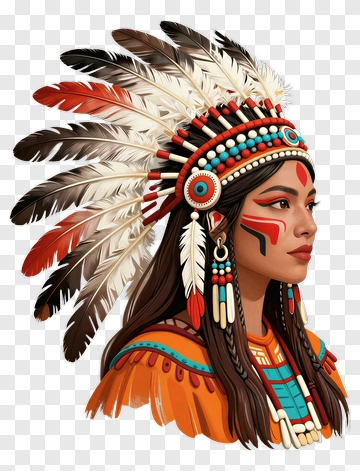 Indigenous Woman Wearing A Feathered Headdress PNG