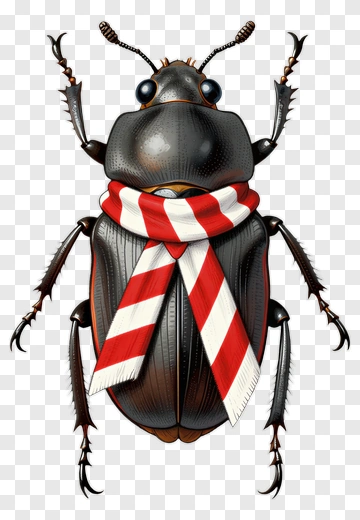 Cartoon Beetle Wearing A Red And White Scarf PNG
