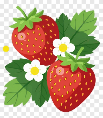 Colorful Strawberries With Flowers And Leaves PNG