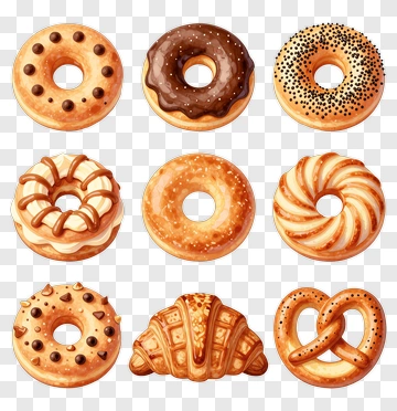 Variety Of Donuts And Pastries PNG