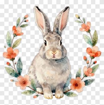 Watercolor Rabbit Surrounded By Flowers PNG