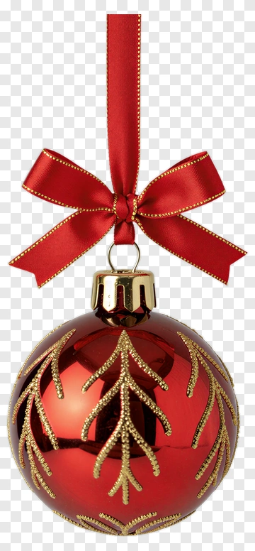 Red Christmas Ornament With Gold Design And Ribbon PNG