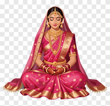 Traditional Indian Woman In Pink Saree PNG
