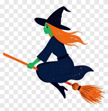 Cartoon Witch Flying On A Broomstick PNG