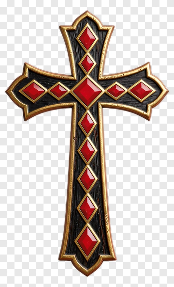 Decorative Cross With Red Gems PNG