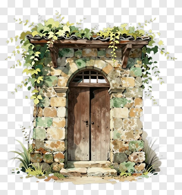 Stone Cottage Door With Vines PNG