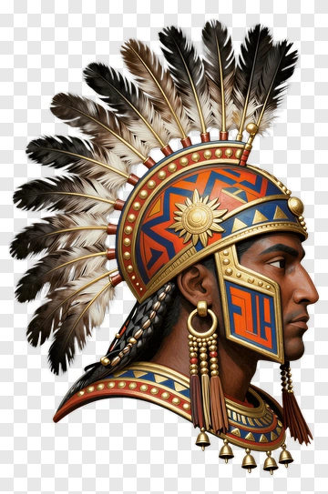 Indigenous Warrior With Feathered Headdress PNG