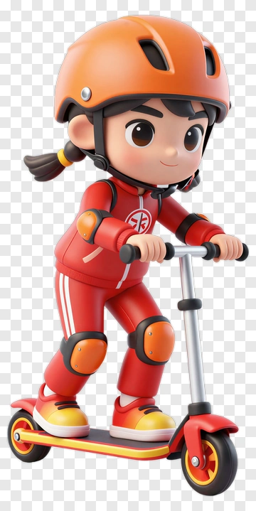 3D Girl Riding A Scooter PNG