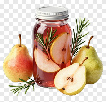 Jar Of Pears In Syrup With Fresh Rosemary PNG