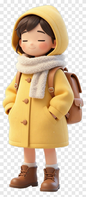 Cartoon Child Wearing A Yellow Coat And Backpack PNG