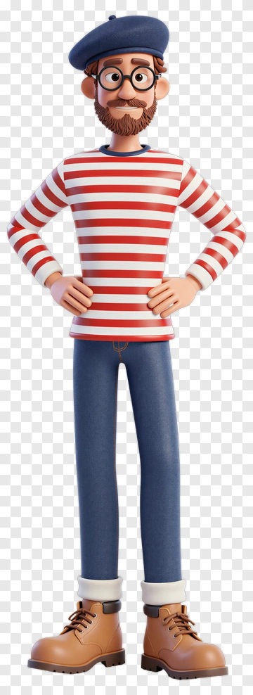 Cartoon Character In Striped Shirt And Beret PNG