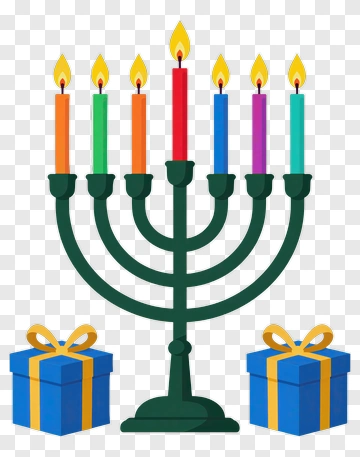 Colorful Menorah With Gifts PNG