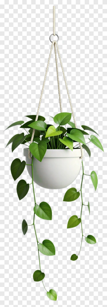 Hanging Pothos Plant In White Pot PNG