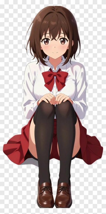 Anime Girl Sitting In A School Uniform PNG