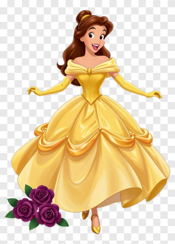 Princess Belle In A Yellow Dress With Roses PNG