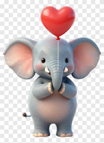 Cartoon Elephant Holding A Heart Balloon PNG