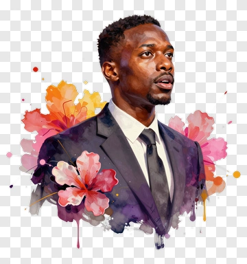 Watercolor Portrait Of A Man In A Suit With Floral Background PNG