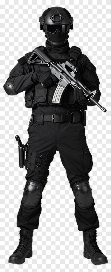 Black Tactical Soldier Holding A Weapon PNG