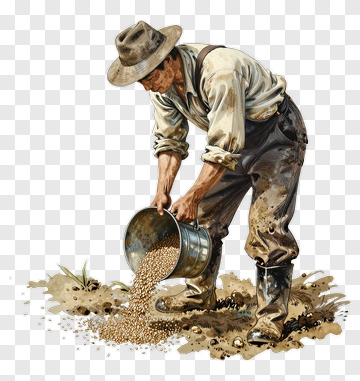 Farmer Pouring Seeds From A Bucket PNG